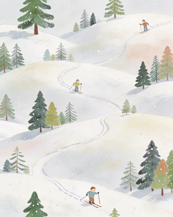 Winter Skiing Scene
