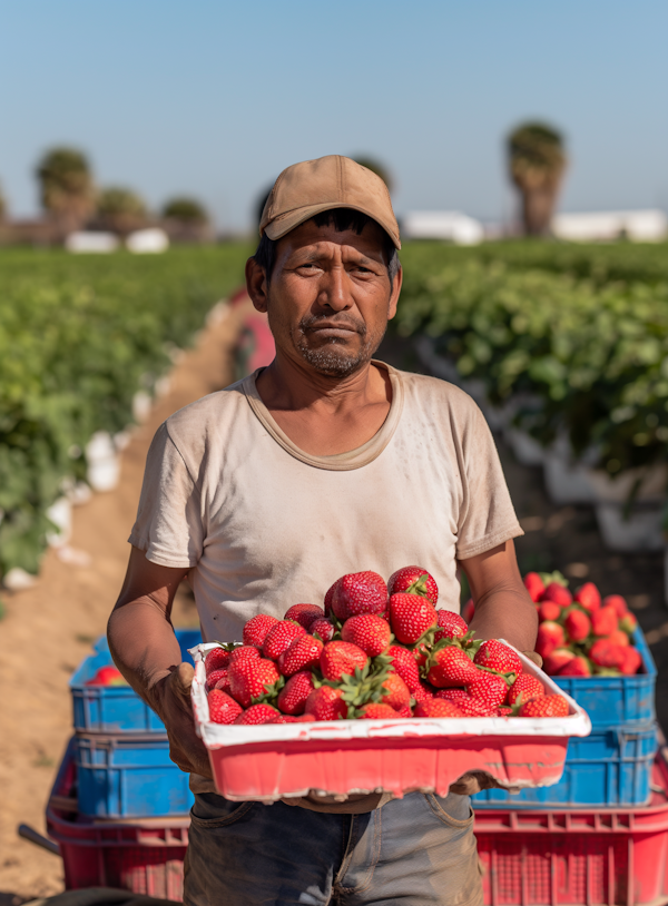 Hardworking Farmer with Strawberries