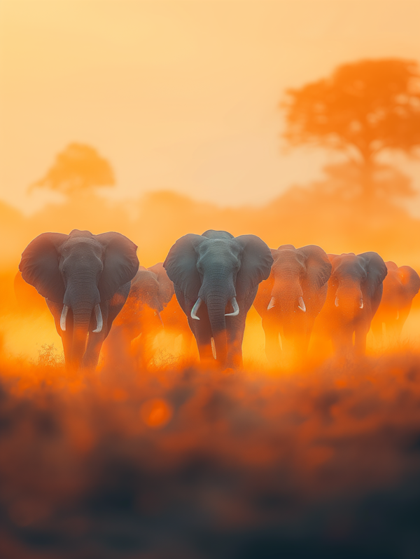 Elephants at Sunrise/Sunset