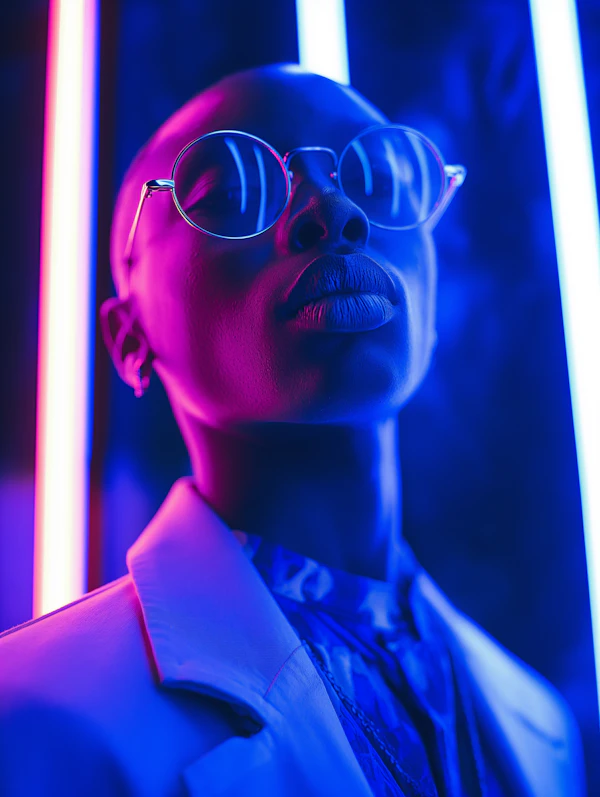 Futuristic Contemplation in Neon Blues