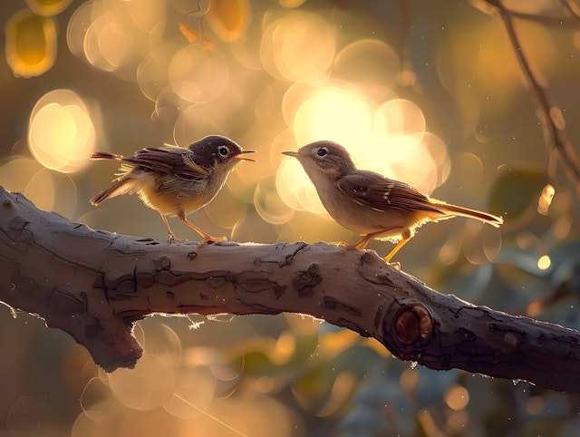 Birds Interaction at Sunset