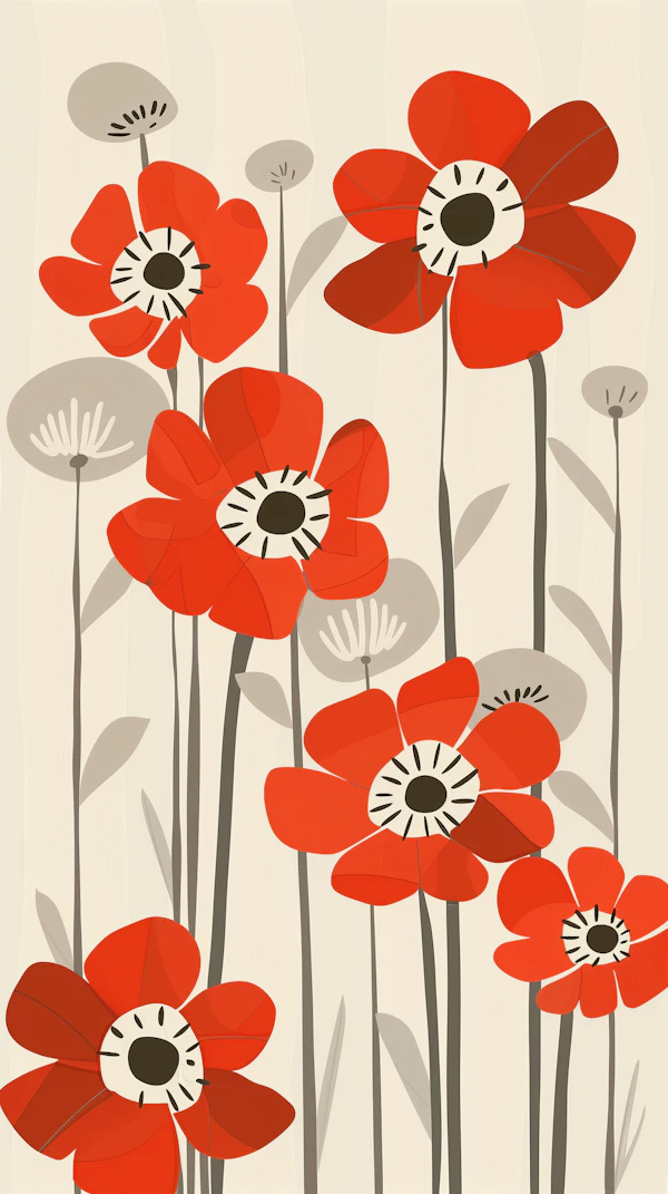 Stylized Red Poppies