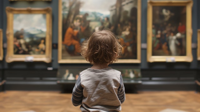 Child Contemplating Art at Gallery