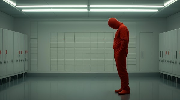 Solitary Figure in Red Bodysuit