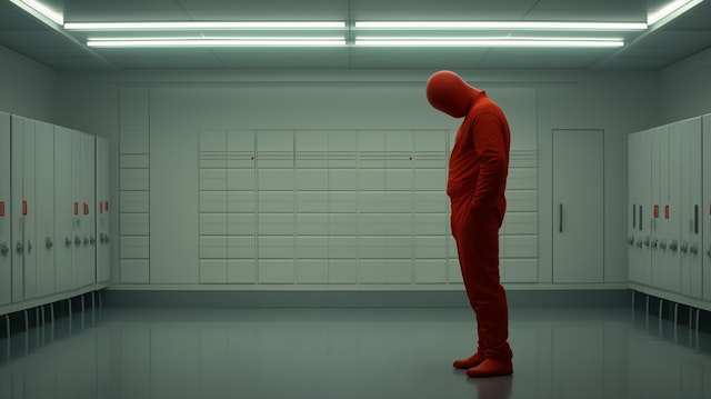 Solitary Figure in Red Bodysuit