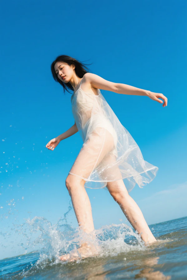 Woman Walking on Beach