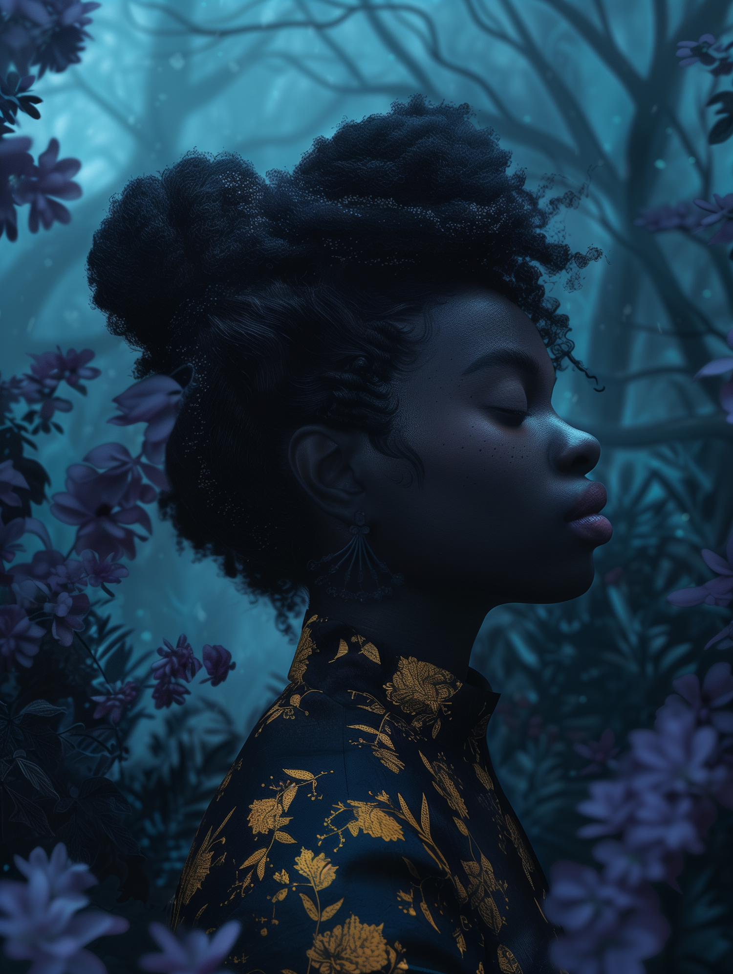 Serene Woman in Mystical Forest