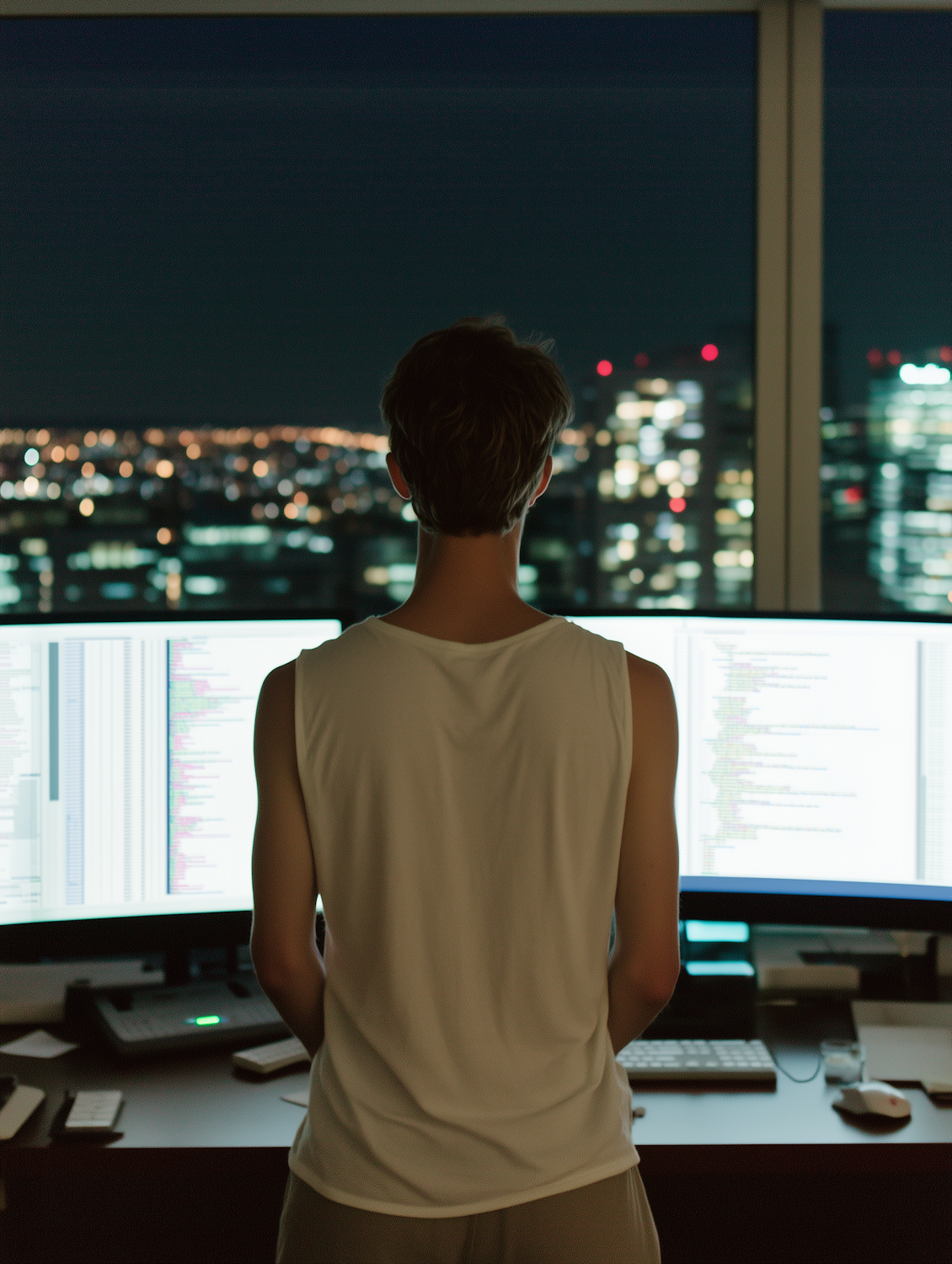 Coder at Night Desk