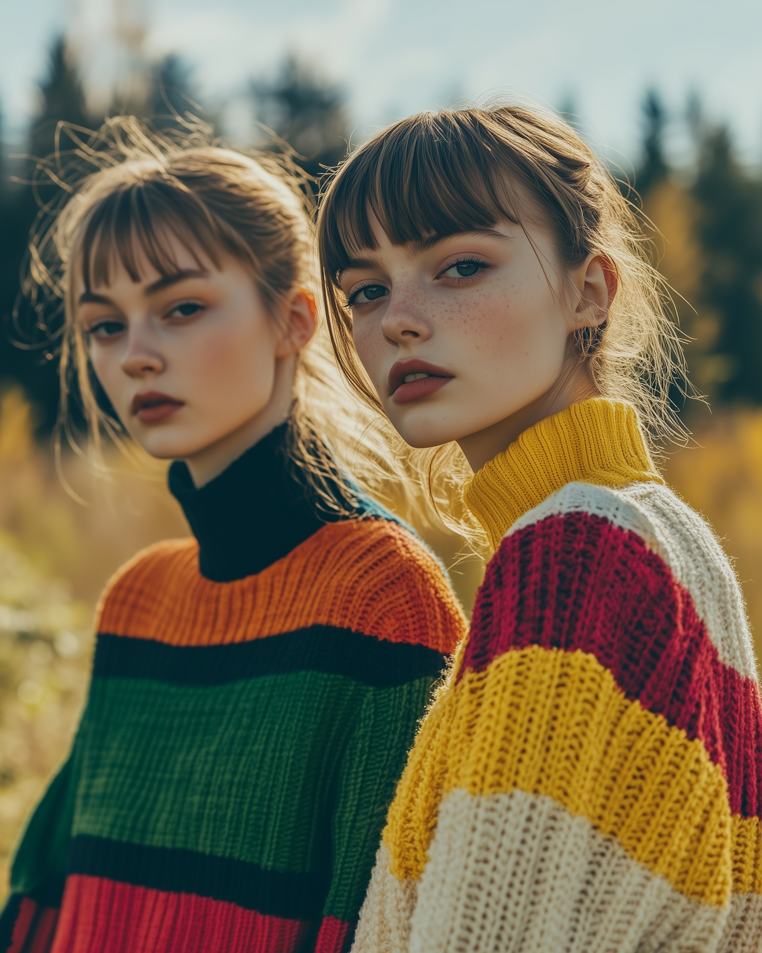 Two Women in Colorful Knitted Sweaters