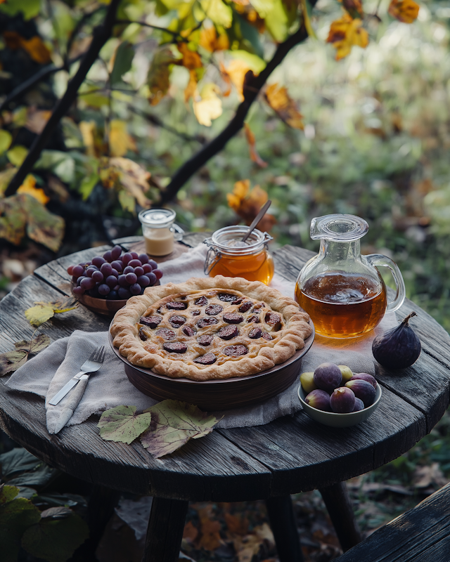 Rustic Outdoor Setting with Homemade Pie