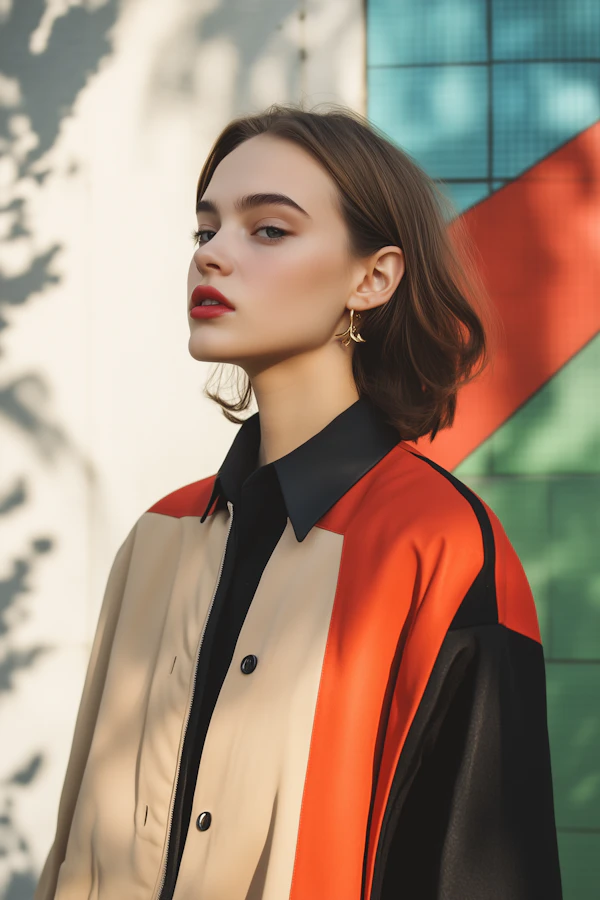 Stylish Woman in Color Block Jacket