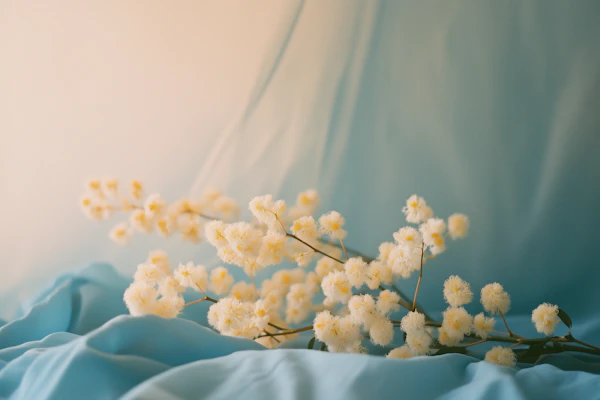Mimosa on Blue Fabric