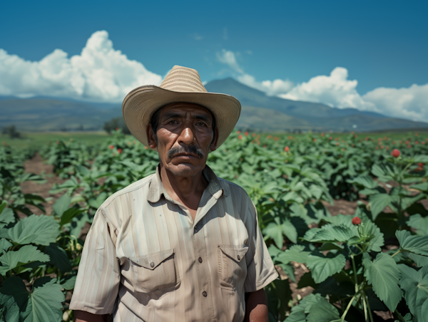 Contemplative Farmer in Vast Field