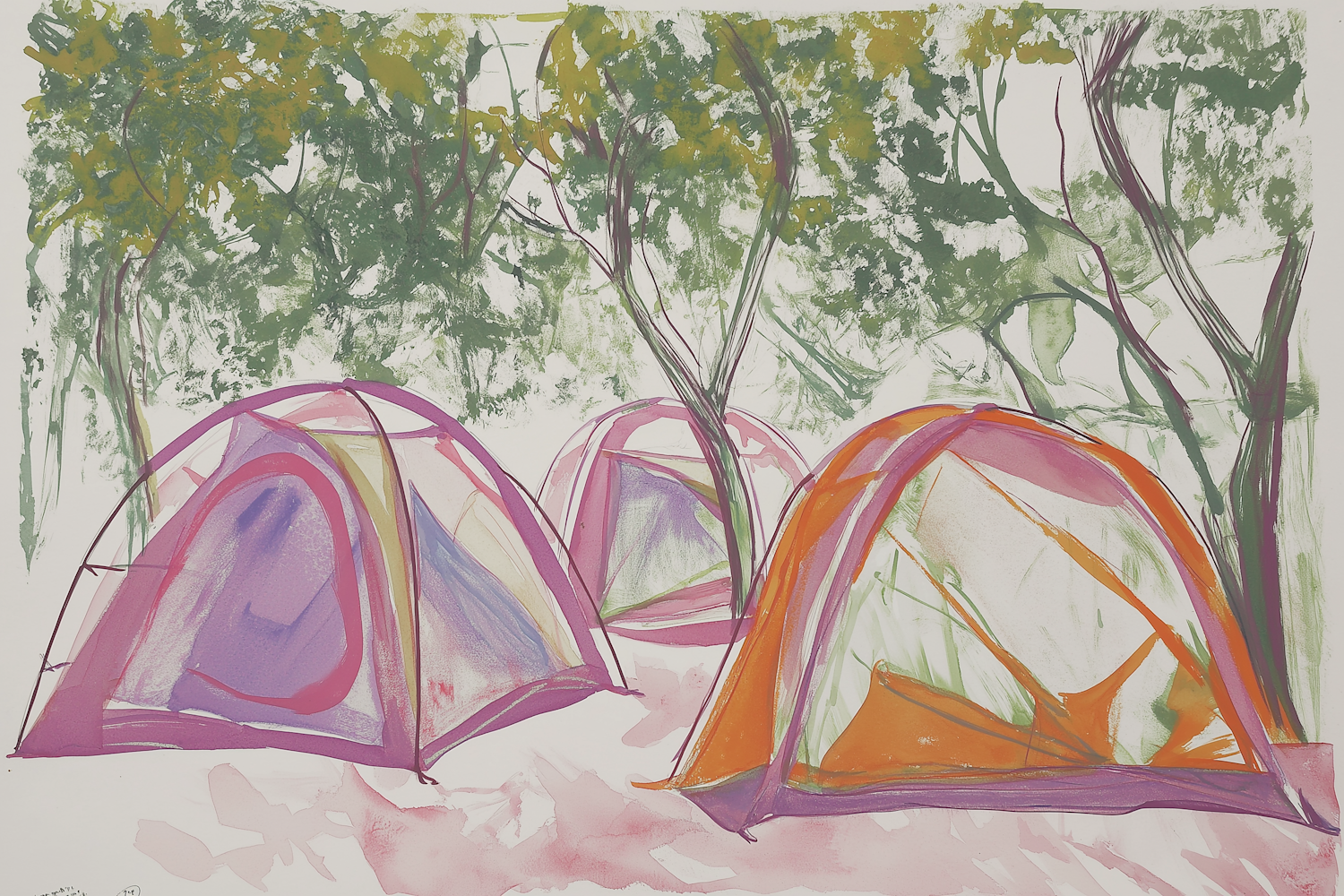 Vibrant Watercolor Camping Scene