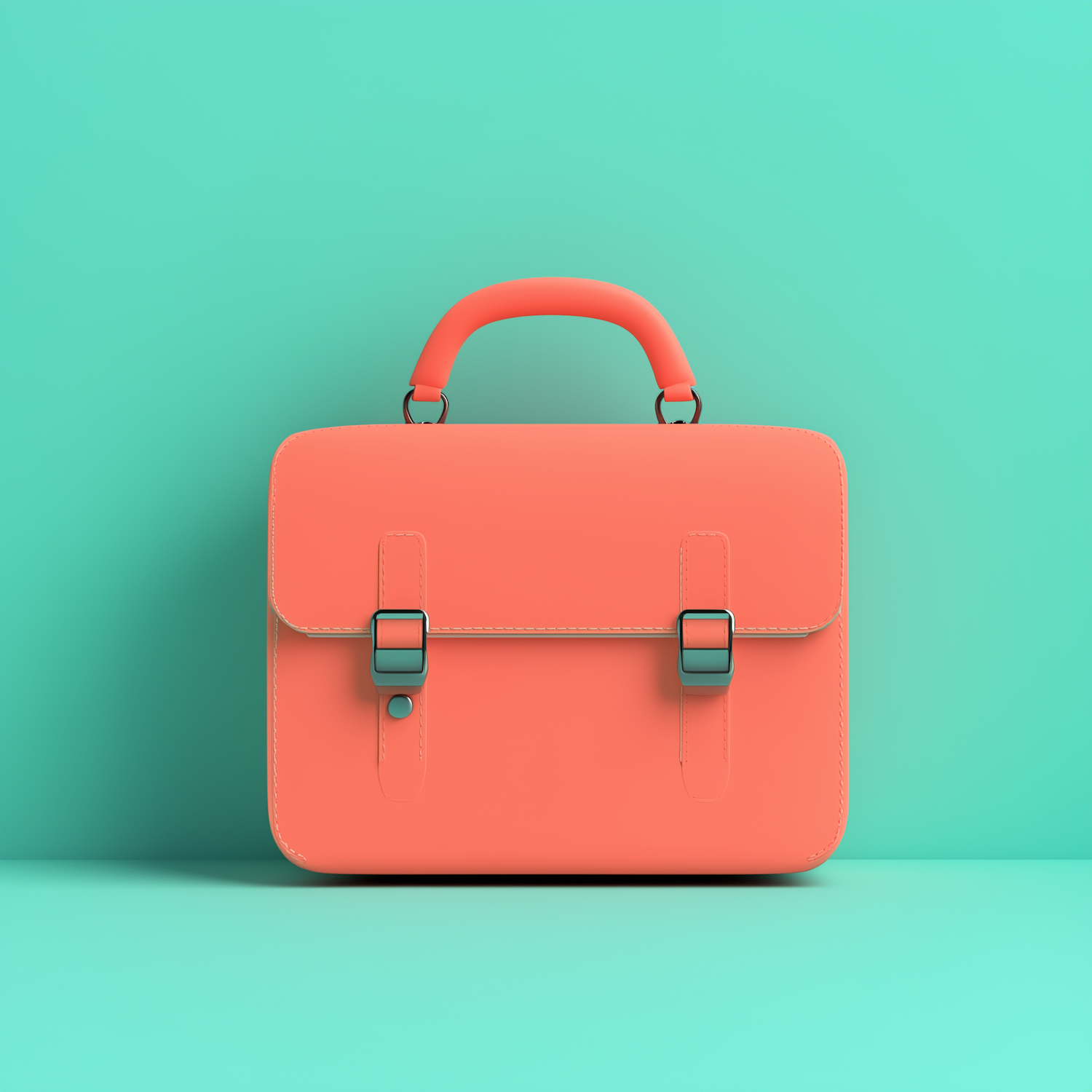 Vibrant Coral Briefcase on Turquoise Background