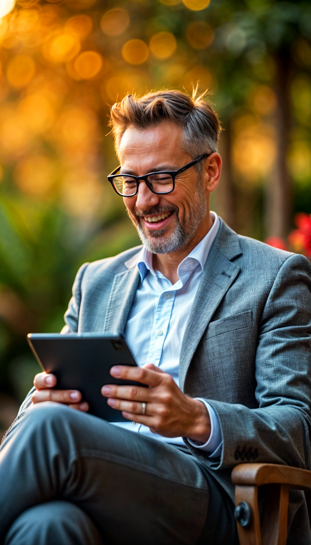 Man with Tablet in Outdoor Setting