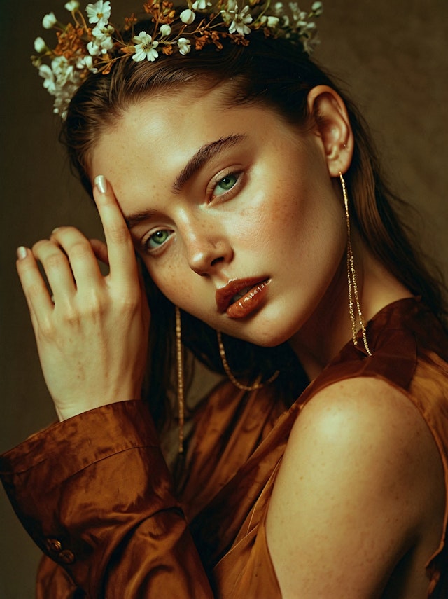 Contemplative Woman with Floral Crown