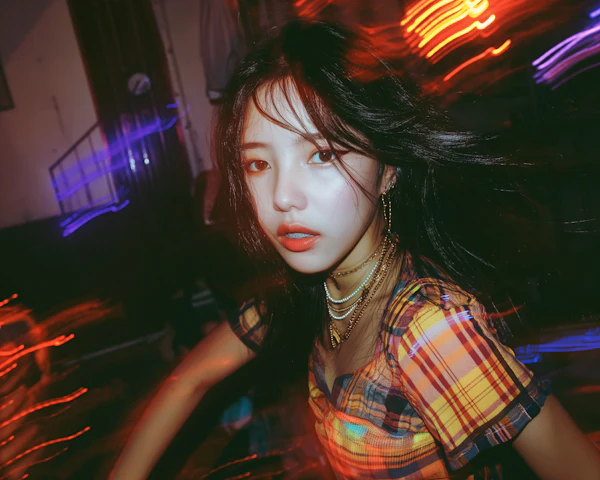 Dynamic Low-Light Portrait of Stylish Woman