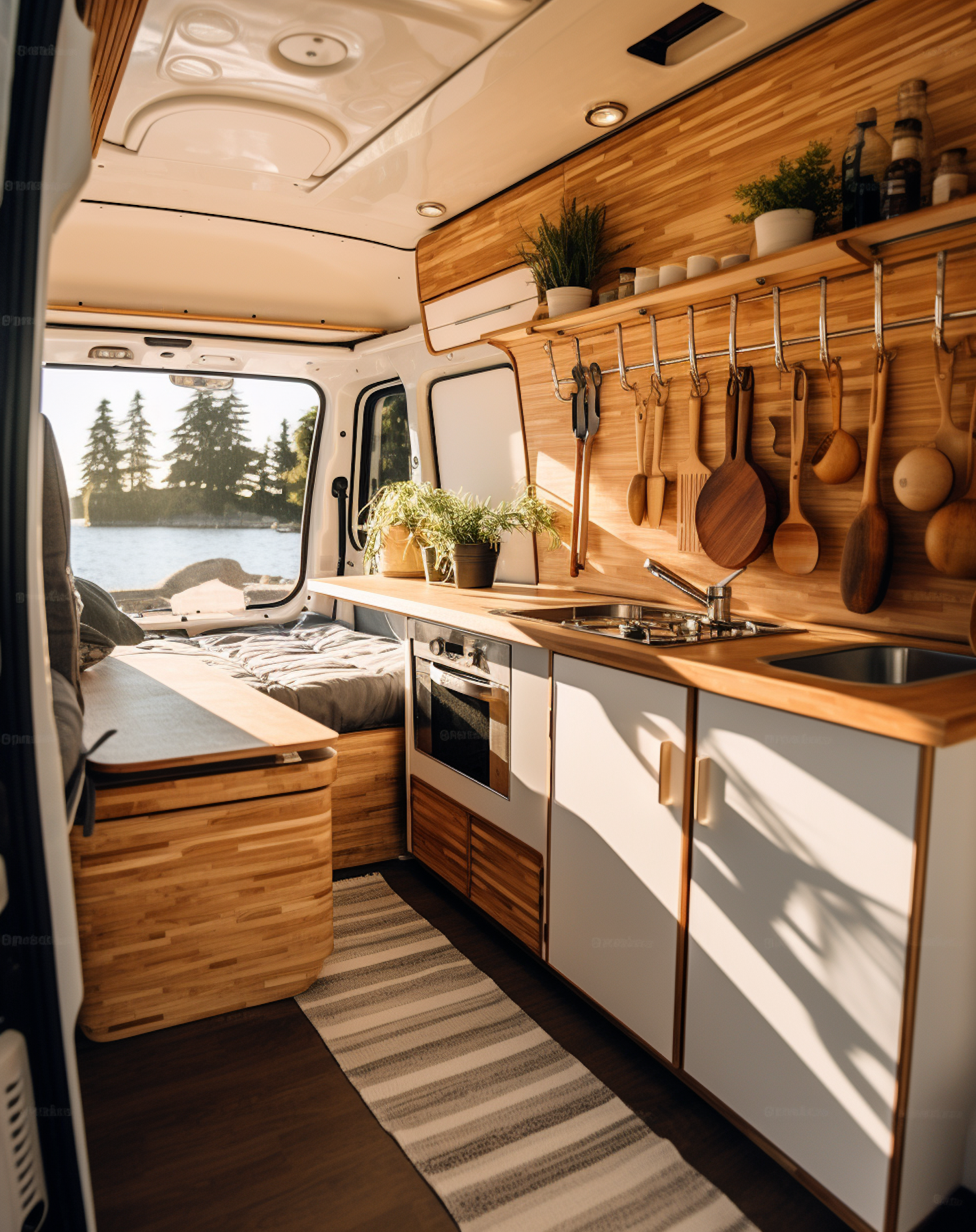 Cozy Explorer: Modern Camper Van Interior with Homely Touches