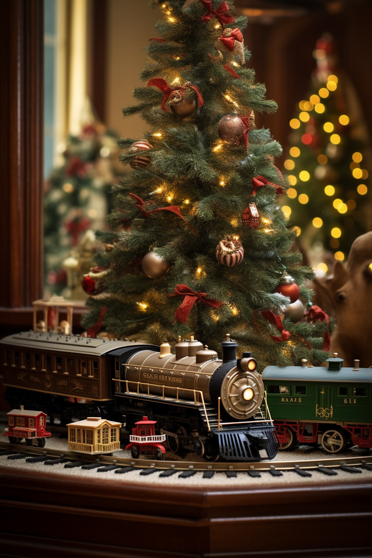 Vintage Holiday Rail & Christmas Tree Scene