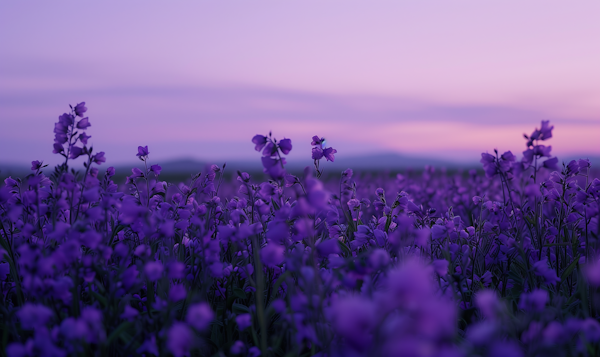 Serene Field of Purple Flowers at Dusk