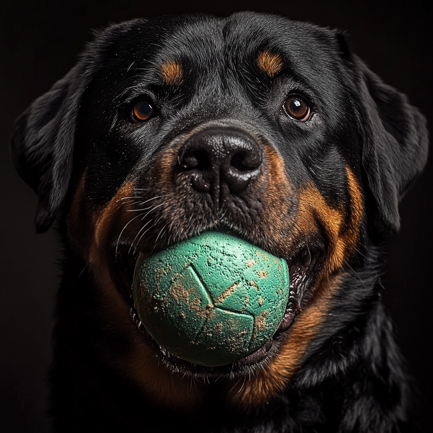 Rottweiler with Green Ball