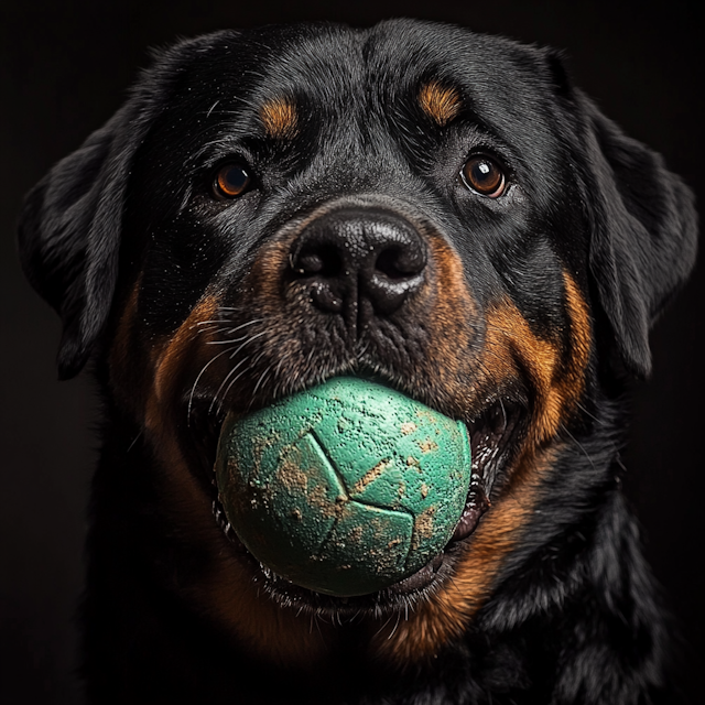 Rottweiler with Green Ball