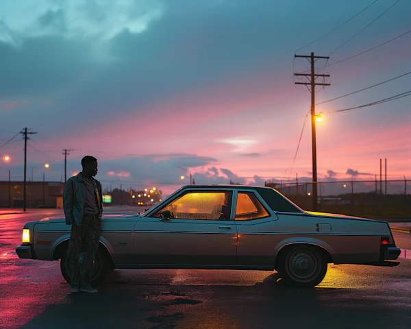 Twilight Reflections: Vintage Car Contemplation