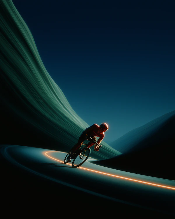 Cyclist on Glowing Path