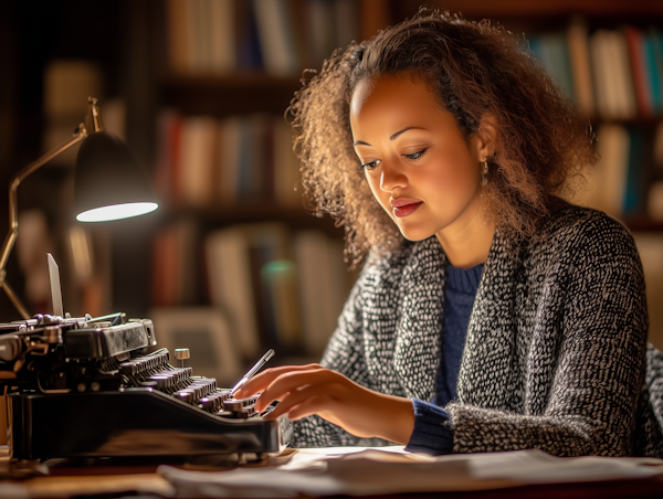 Woman Typing on Vintage Typewriter