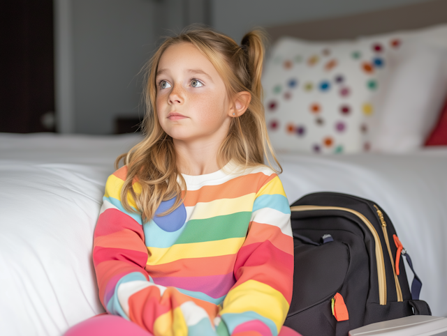 Contemplative Girl on Bed