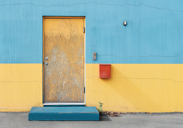 Weathered Door Against Vibrant Wall