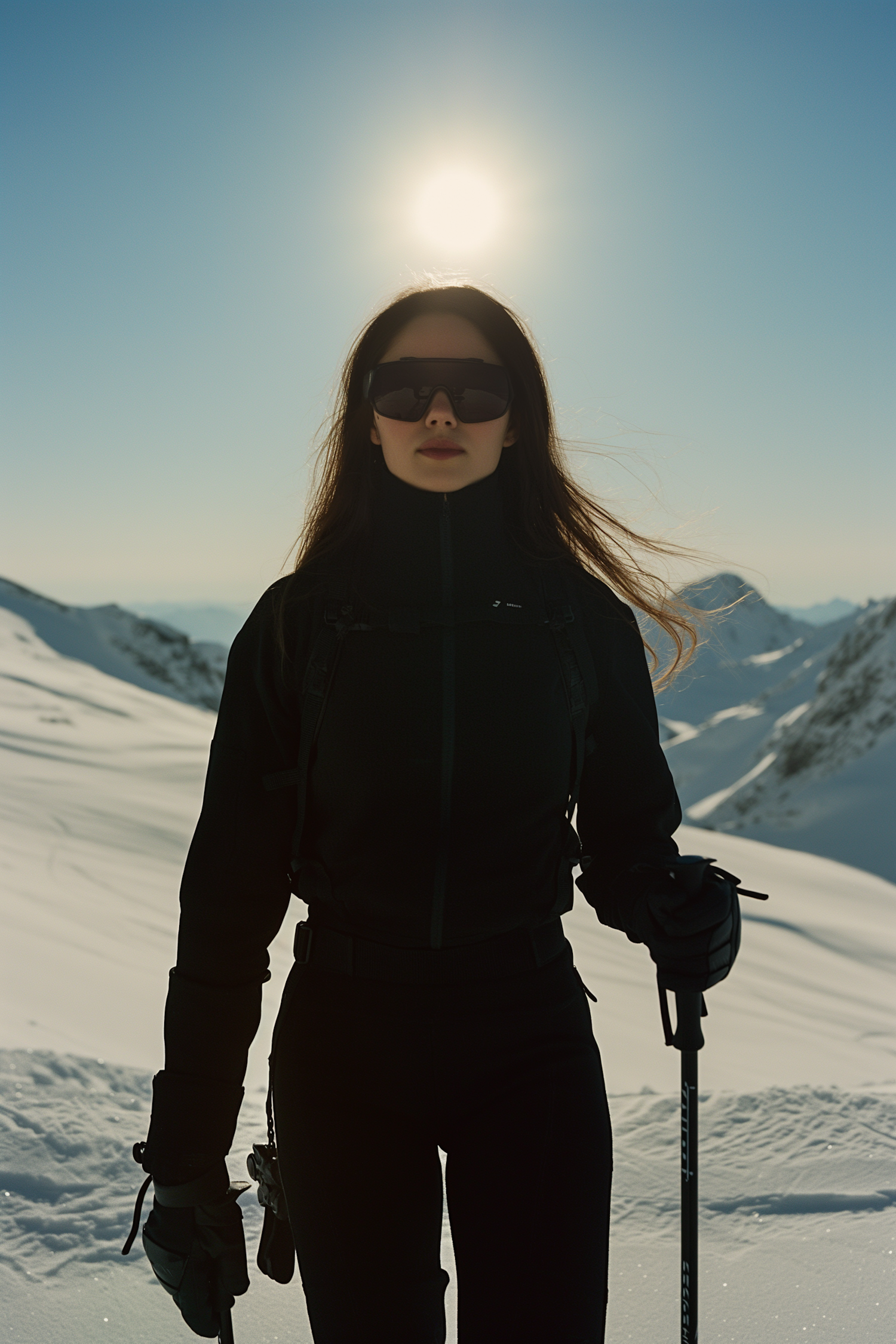 Woman in Winter Mountain Landscape