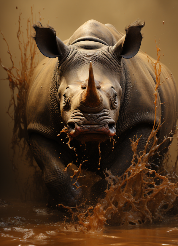 Charging Rhino in Murky Waters