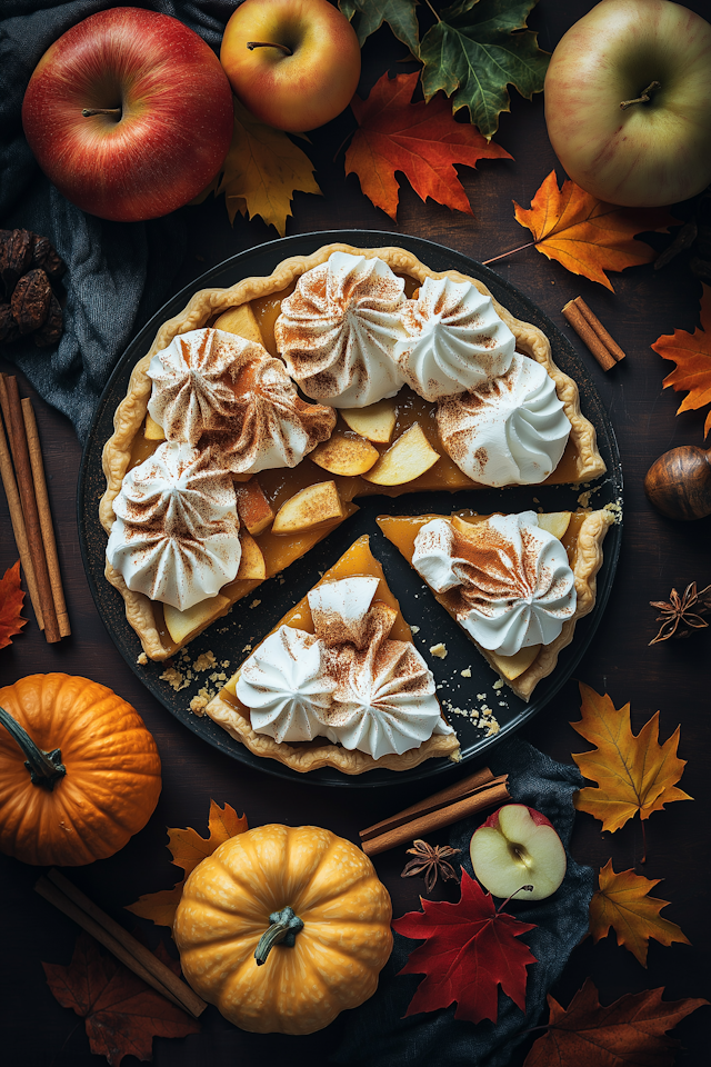 Autumn-Themed Pie Scene