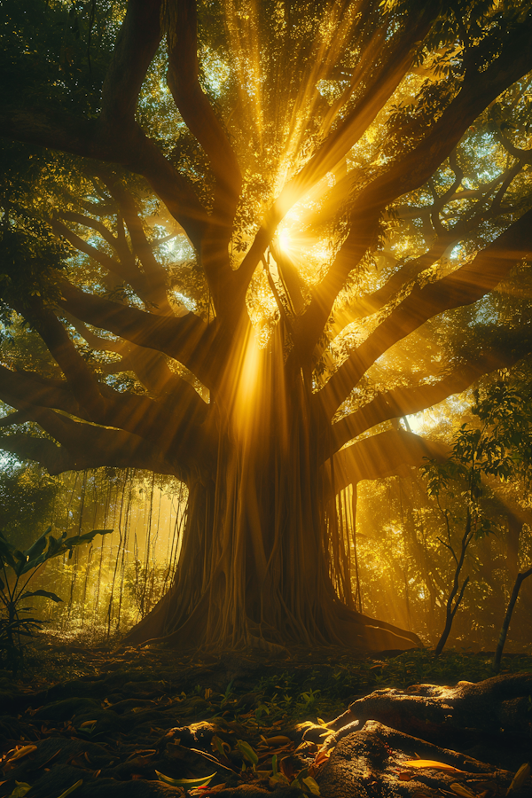Majestic Tree in Sunlit Forest