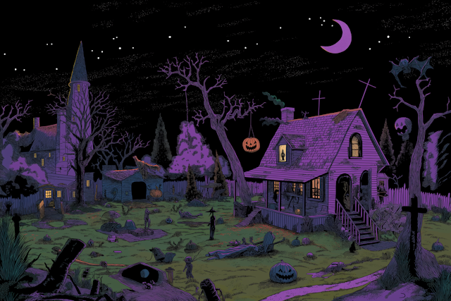 Spooky Halloween Graveyard Scene