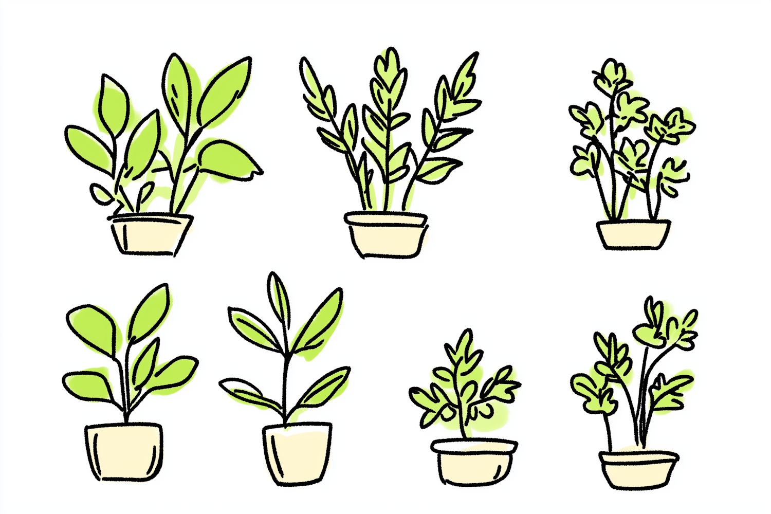 Hand-Drawn Cartoon Potted Plants