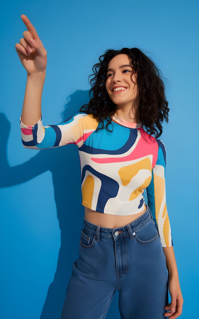 Cheerful Young Woman with Colorful Attire