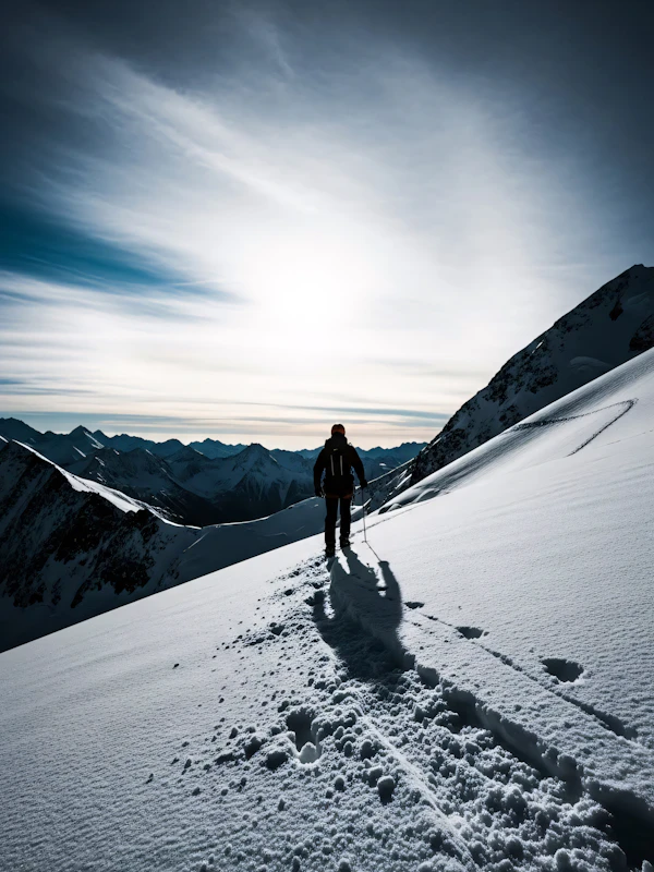 Hiker on Snowy Slope