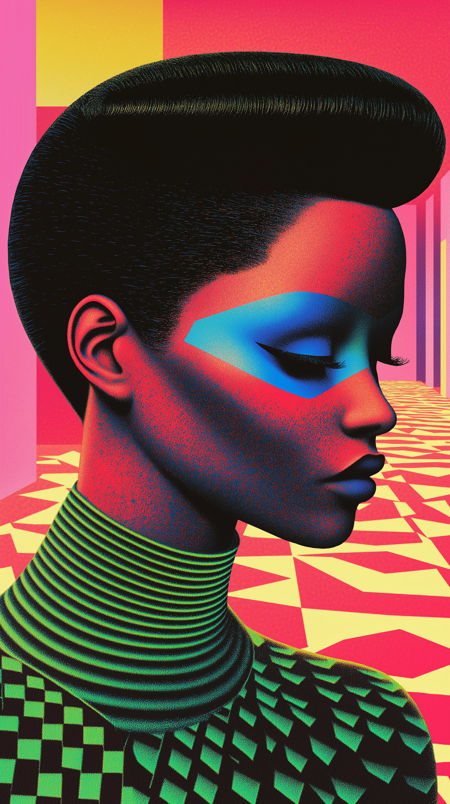 Stylized Portrait of a Woman with Geometric Background