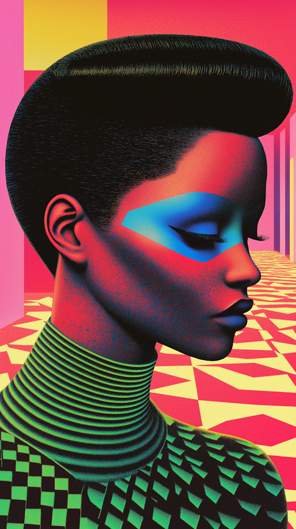 Stylized Portrait of a Woman with Geometric Background