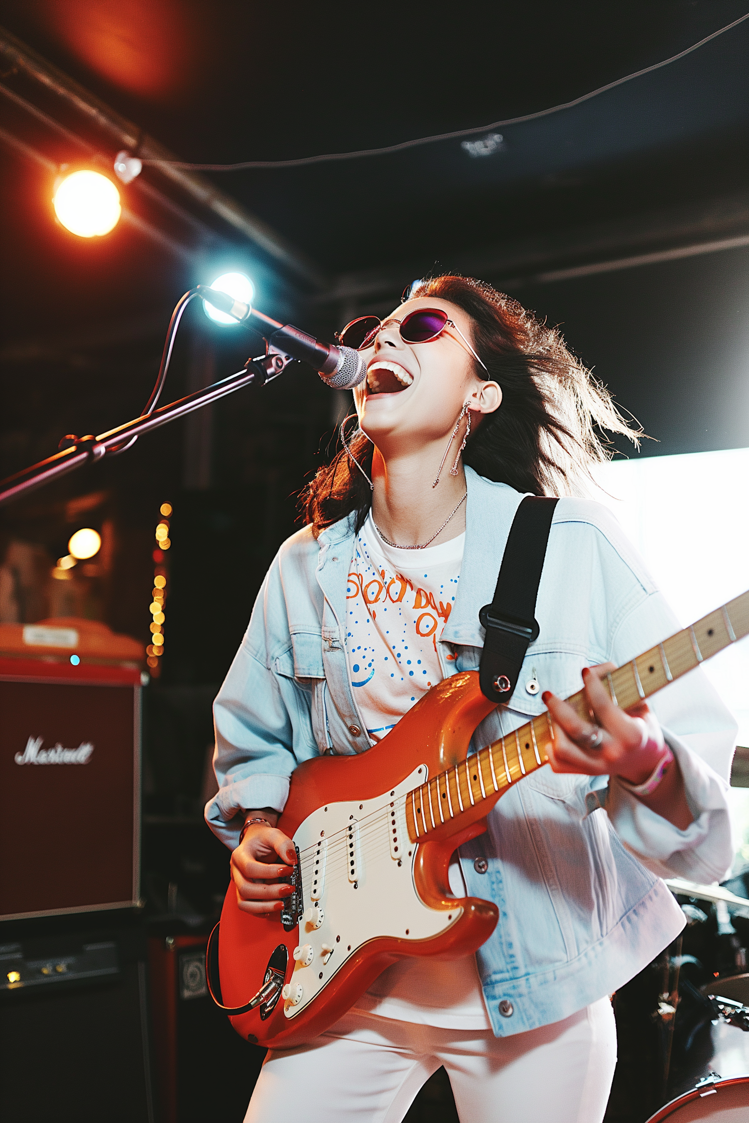 Passionate Female Musician Performing on Stage