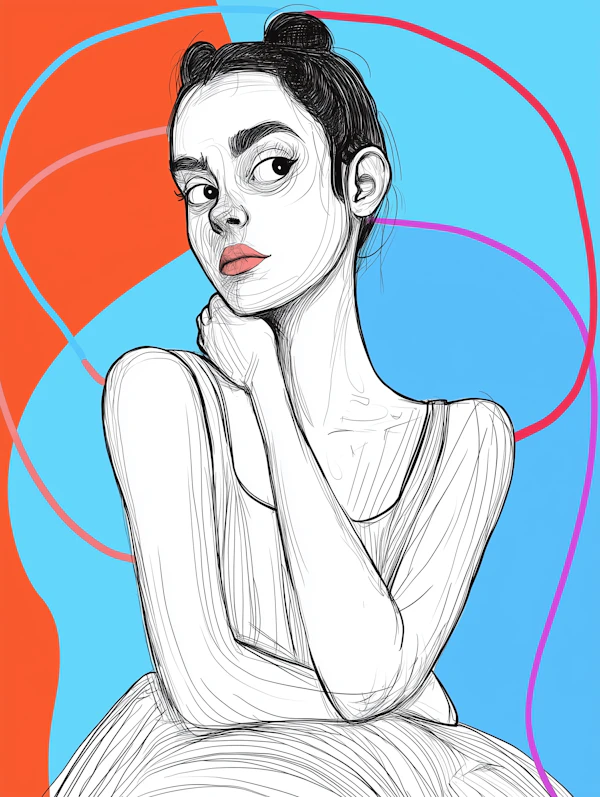 Stylized Illustration of a Thoughtful Woman
