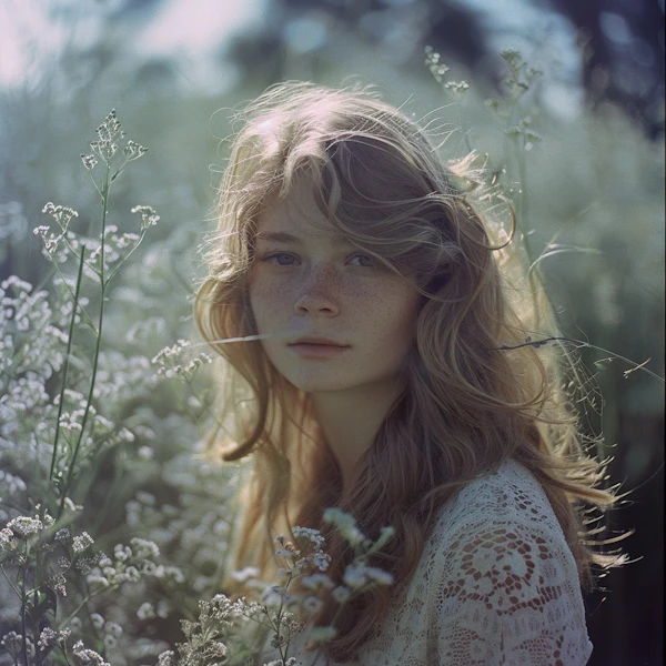 Serene Girl Among Flowers