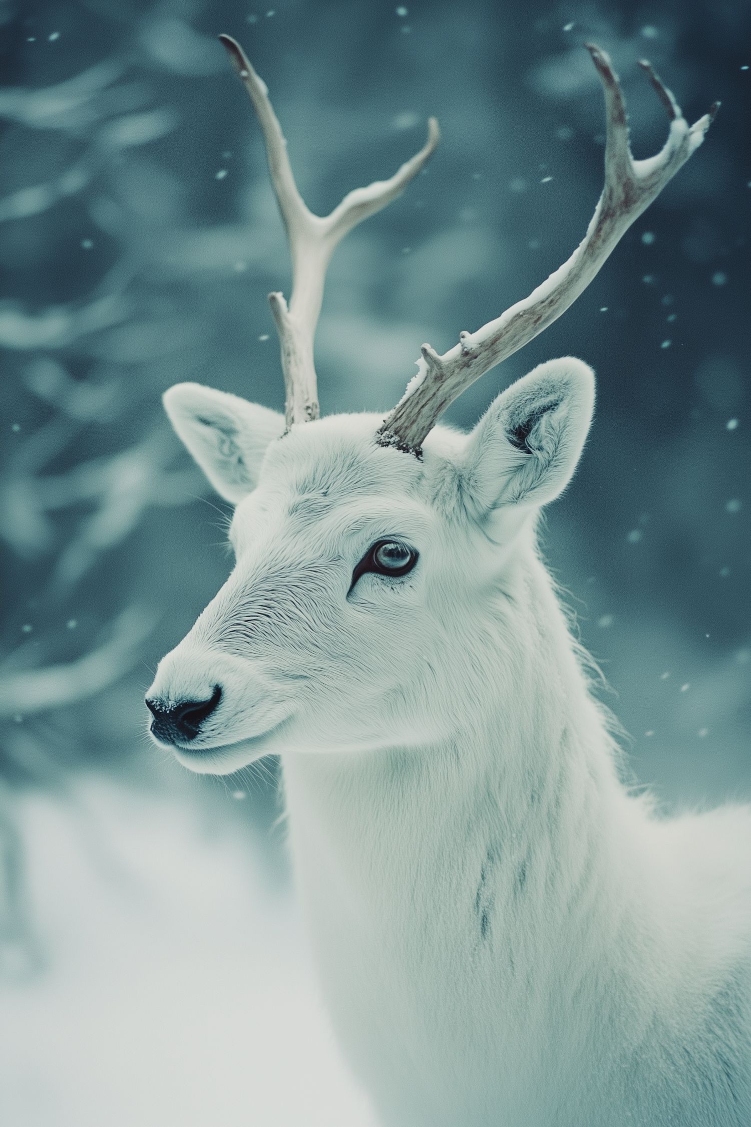 Majestic White Deer in Snowy Landscape