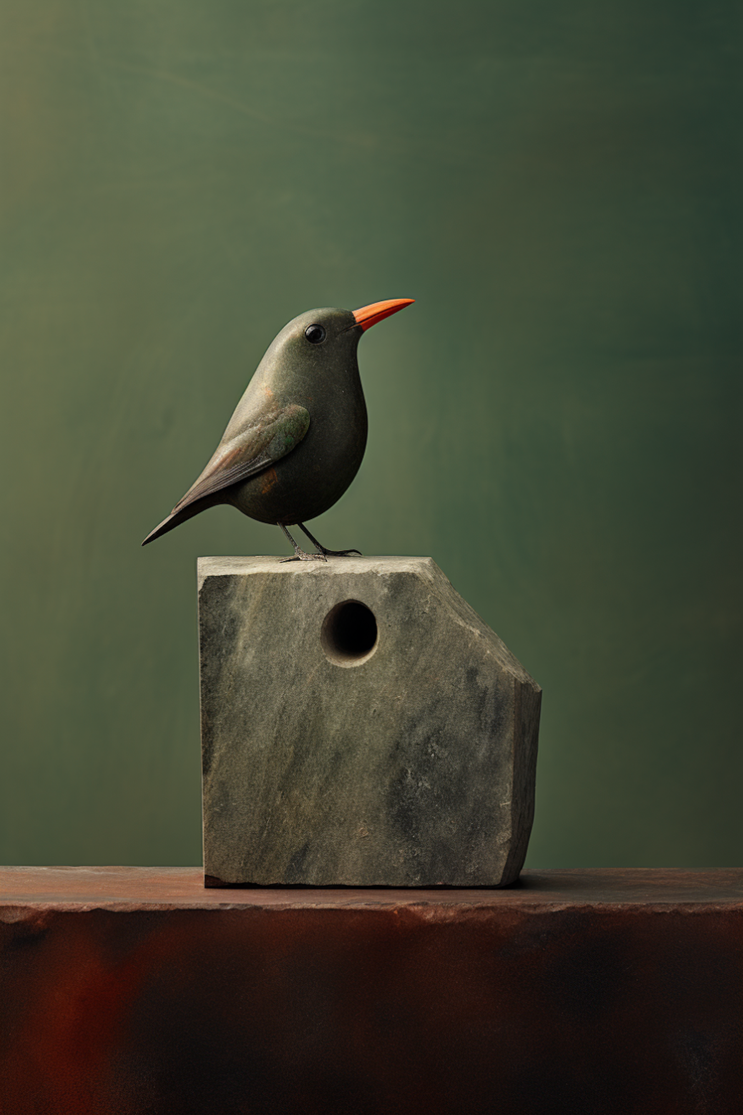 Minimalist Avian Sculpture on Abstract Birdhouse