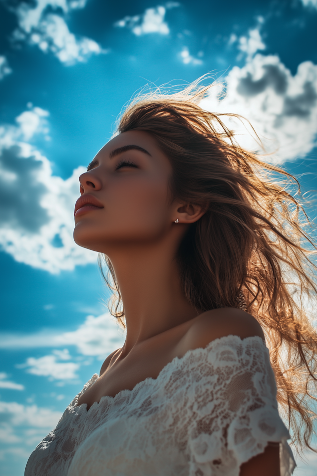 Serene Woman Under Blue Sky