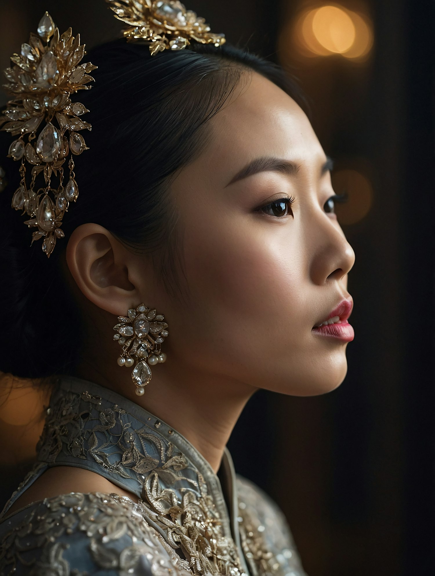 Elegant Woman in Ornate Jewelry