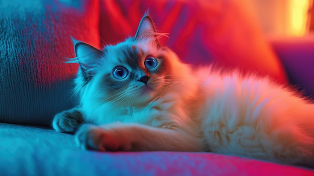 Fluffy Cat with Striking Blue Eyes